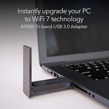 NETGEAR Nighthawk WiFi 7 USB 3.0 Adapter (A9000) – BE6500 Tri-Band Wireless Gigabit Speed (Up to 6.5 Gbps) – 6 GHz Band – Works with Any Router or Mesh System – for Windows 11 PC