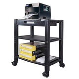 Kantek Height-Adjustable Deskside Printer Cart, Plastic, 3 Shelves, 1 Drawer, 60 lb Capacity, 20 x 13.25 x 24.5, Black Extra Wide 3-Shelf