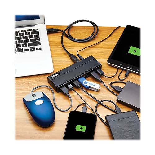 Tripp Lite 7-Port USB-A Mini Hub - USB 3.2 Gen 1, Up to 5 Gigabits per Second, Plug-and-Play No Software Needed, International Plug Adapters for UK, EU, & Australia - 1-Year Warranty (U360-007-INT)