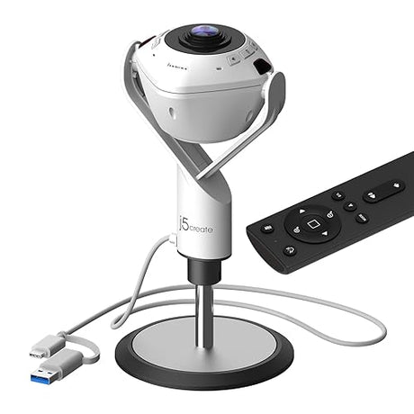 j5create 360 All Around AI-Powered Conference Room Camera with Speakerphone, Smart-Tracking, Auto-Framing, Include a Remote Control (JVU368)