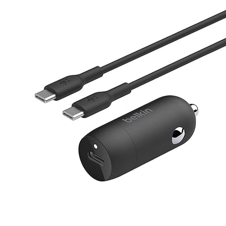 Belkin Boost?Charge™ 30W Fast Car Charger, Compact Design w/USB-C Power Delivery Port, USB-C to USB-C Cable Included, Universal Compatibility for Galaxy S23, Note Series, and More - Black Charger + USB C Cable