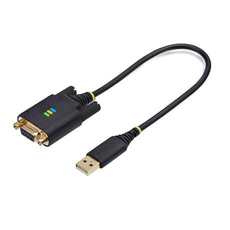 StarTech.com 1ft/30cm USB to Null Modem Serial Adapter Cable, COM Retention, FTDI, USB-A to RS232, Changeable DB9 Nuts/Screws