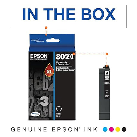 Epson T802XL120 DURABrite Ultra Black High Capacity Cartridge Ink Black Ink