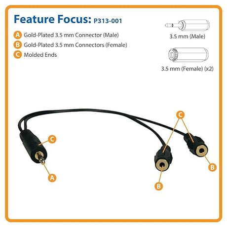Tripp Lite P313-001 1 Foot Stereo Splitter Cable 3.5MM MALE/2 X 3.5MM Female