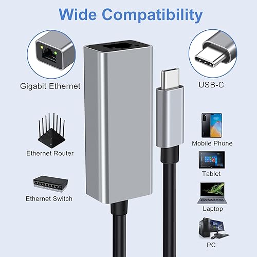 Adesso AUH-5000 USB-C to Ethernet Network Adapter - Gigabit Speed, Aluminum Alloy Case, LED Indicator, Plug & Play, Compatible with Windows, Mac OS, Chrome OS, Linux - TAA Compliant