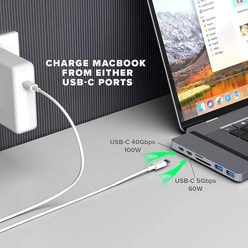 HyperDrive USB C Hub, Mac Type-C Dual Hub Adapter for MacBook Pro Air 13 15 16 iPad Pro, USB-C Devices, 7in2: USBC PD 100W 40Gbps, 4K HDMI, microSD/SD Card Reader, 2xUSB 3.1 Sanho Space Grey