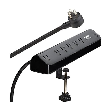 Eaton Tripp Lite series Desk Clamp Power Strip Surge Protector, 6-Outlets, 2x 30W USB-C Charging Ports, 900 Joules, 10ft Braided Flat Extension Cord, Lifetime Manufacturer's Warranty (TLP610U30CLAMPB) 6 Outlets Black (2x USB-C)
