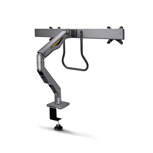 StarTech.com Desk Mount Dual Monitor Arm with Crossbar, Up to 27 Displays, Max 33lb/15kg, C-Clamp, Mechanical Spring, TAA