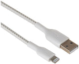 Belkin iPhone Charging Cable (Braided Lightning Cable Tested to Withstand 1000+ Bends) Lightning to USB Cable, MFi-Certified iPhone Charging Cord (3ft/1m, White) (CAA002bt1MWH) Braided 3.3 FT White