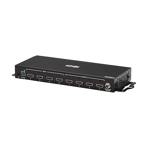 Tripp Lite HDMI Video Switch 4 Computers 4 Monitors, 4 Port 4K@60Hz Video Matrix Splitter with Remote Control, Single Push Button Switch, Headset Audio, TAA Compliant, 3-Year Warranty (B119-4X4-4K)