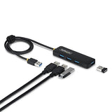 StarTech.com 4-Port USB-A Hub, 5Gbps, Bus Powered, 4X USB-A Mini Hub, Extra Long 2ft/61cm Host Cable, PCR Plastic