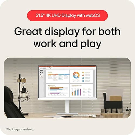 LG 31.5 32U720SA 4K UHD Smart Monitor with webOS, Bluetooth, USB-C (65W), 90% DCI-P3, Remote PC Access, Tilt Stand