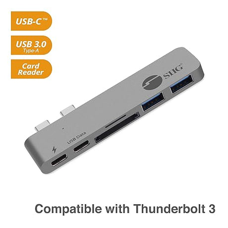 SIIG Thunderbolt 3 USB Type C Hub Adapter for 13 or 15 MacBook Pro - 5k Video Resolution, 40Gbps Data Speed - USB C Data Port, 2 USB 3.1, SD/Micro SD Card Reader Slot - Space Gray