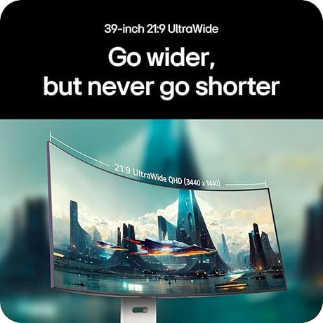 LG 39GX90SA-W 39-inch Ultragear WQHD (3440 x 1440) OLED Curved Gaming Monitor 240Hz, 1ms, NVIDIA G-Sync Compatible, AMD FreeSync Premium, VESA DisplayHDR True Black 400, webOS, USB Type-C, White White 39 WQHD 3440 x 1440 240 Hz
