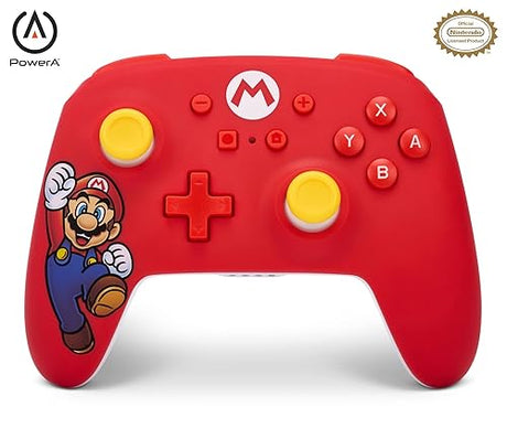 PowerA Wireless Nintendo Switch Controller - Mario Joy, AA Battery Powered (Battery Included), Pro Controller for Switch, Advanced Gaming Buttons, Officially Licensed by Nintendo Battery powered Mario Joy