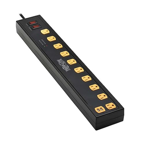 Tripp Lite Heavy Duty Surge Protector Power Strip with Work Lights, 10-Outlets for Industrial & Garage, 2 USB Ports, 6ft Power Cord, 4500 Joules, 150,000 Insurance (TLP1006USB)