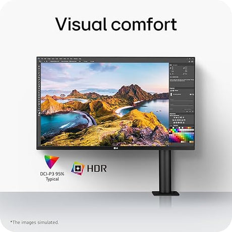 LG Ultrafine Ergo 32UN880K 31.5” 4K UHD Monitor, IPS Display, HDR 10, DCI-P3 95% Color, USB-C, Adjustable Ergonomic Stand, Height/Tilt/Swivel/Pivot, VESA Compatible, Eye Care Technology 31.5 External Speakers USB Type-C HDR10