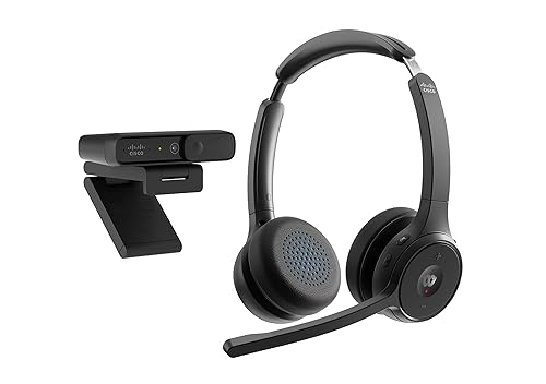 Cisco Bundle - Headset 722, Wireless Dual On-Ear Bluetooth Headphones, Webex Button, Packaged with The Cisco Desk Camera 1080p, Carbon Black, 1-Year Limited Liability Warranty (BUN-722+CAMD-C-US)