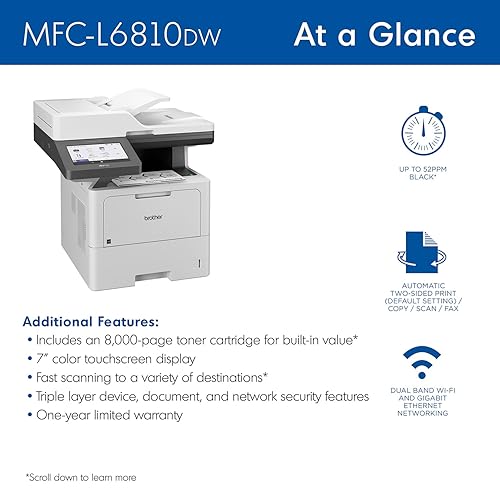 Brother MFC-L6810DW Enterprise Monochrome Laser All-in-One Printer with Low-Cost Printing & Large Paper Capacity New Model: MFCL6810DW