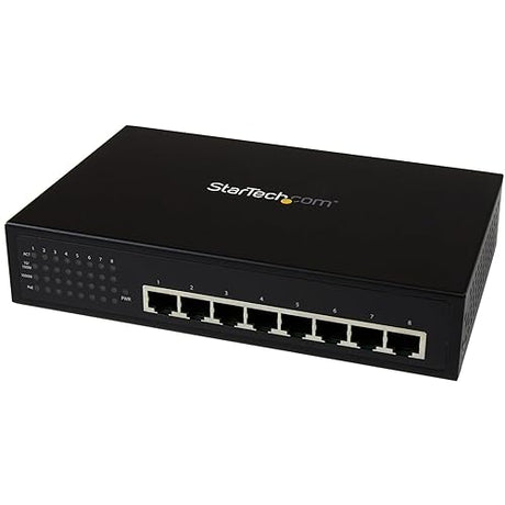 StarTech.com 8 Port Unmanaged Industrial Gigabit Power Over Ethernet Switch - 802.3af/at PoE+ Switch - Wall Mountable - PoE Network Switch (IES81000POE)