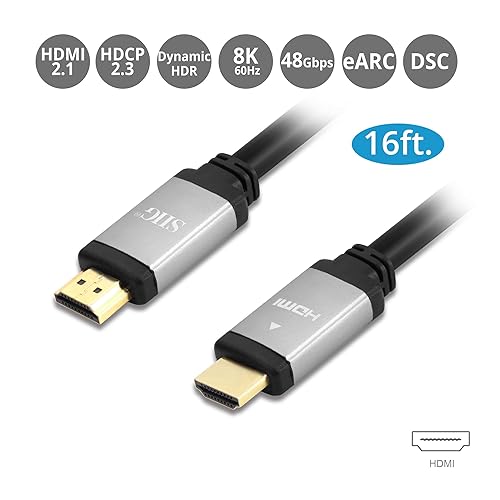 SIIG Ultra High Speed HDMI Cable - 16ft, HDMI 2.1 Cable, Supports high Resolution up to 8K@60Hz, 48Gbps, HDCP 2.2, Dynamic HDR, eARC, Gold Plated, Aluminum Housing (CB-H21111-S1) 16 FT