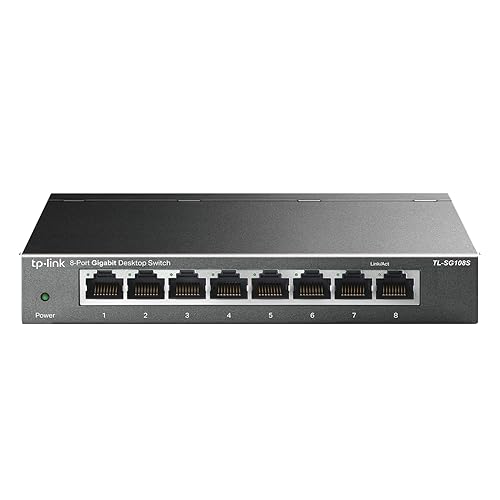TP-Link TL-SG108S | 8 Port Gigabit Ethernet Switch | Desktop/Wall-Mount | Plug & Play | Fanless | Sturdy Metal | Limited Lifetime Protection | 802.1p/DSCP QoS & IGMP Snooping | Compact Design