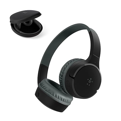 Belkin SoundForm Mini - Wireless Bluetooth Headphones for Kids with Built in Microphone - On-Ear - Bluetooth Earphones for iPhone, Fire Tablet & More - Black w/Case Black Headphones with Case