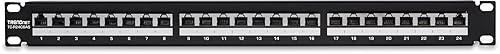 TRENDnet 24-Port Cat6A Shielded 1U Patch Panel, 19 1U Rackmount Housing, Compatible with Cat5e, Cat6, and Cat6A Cabling, Ethernet Cable Management, Color Coded Labeling, Black, TC-P24C6AS 24 Port Cat6A