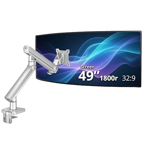 SIIG Single 49 Inch Mechanical Spring Monitor Arm Top Mount-Silver for 22-49 VESA Screens, Full Motion Tilt Swivel Rotation, Height Adjustable with C-Clamp Base, TAA Compliant (CE-MT3V11-S1)