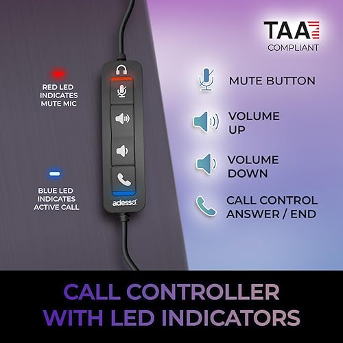ADESSO Xtream P4 USB C Headset with Microphone TAA Compliant Made in Taiwan Dual Connector Business Communication Headset Mute Volume Answer End Call Controls Windows Mac Compatible