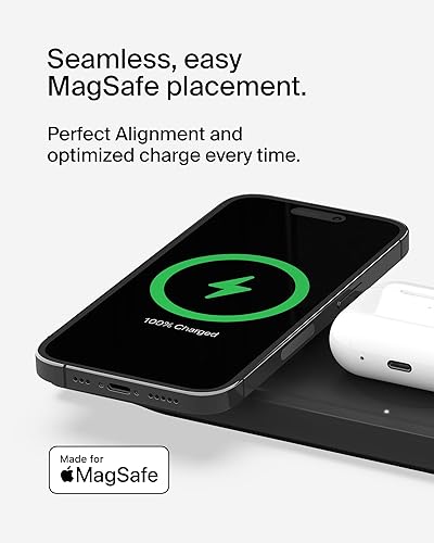 Belkin MagSafe 3-in-1 Wireless Charging Pad - Fast Wireless Charging for Apple Watch, iPhone 14, iPhone 13 & iPhone 12 Series, & AirPods - MagSafe Charging Station for Multiple Devices - Black 3 in 1 Pad Black