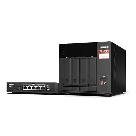 QNAP TS-473A 4-Bay AMD Ryzen Quad-Core 2.5GbE NAS with QSW-1105-5T 5-Port 2.5GbE Unmanaged Switch