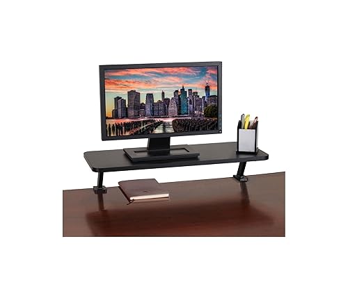 Kantek Ergonomic Mounted Computer Monitor Riser Stand, Floating Desk Shelf, Clamp On Base, 25.6 X 10.2 X 5.1, Black Black 25.6-Inch Wide Shelf