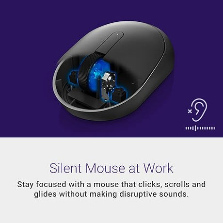 Dell MS355 Silent Mouse - Programmable scroll wheel, Secure dual-mode connectivity, Adjustable DPI, Adjustable polling rate upto 250Hz, Ambidextrous, Low battery LED indicator, 3-Year warranty - Black