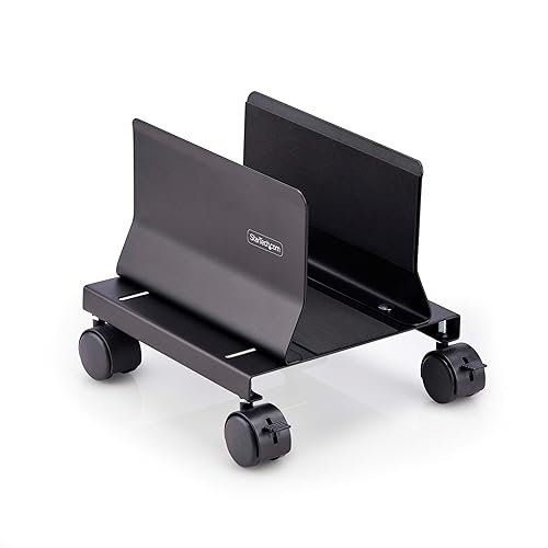 StarTech.com Computer Tower Cart, Rolling Mobile CPU Caddy on Wheels, Max Load 46.3lb/21kg, Adjustable Desktop Case Mount Rolling CPU Cart