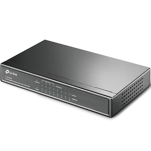 TP-Link TL-SG1008P 8 Port Gigabit PoE Switch 4 PoE+ Ports @64W Desktop Plug & Play Sturdy Metal w/ Shielded Ports Fanless QoS & IGMP Snooping,Black 8 Port w/ 4 PoE+ Port, 64W 8 Port w/ 4-Port PoE+