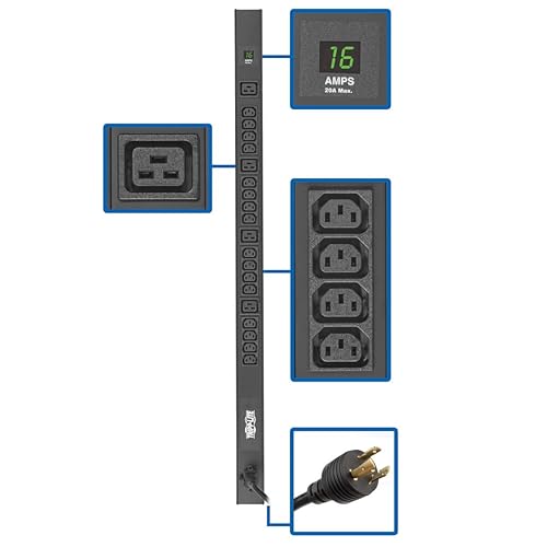 TRIPP LITE PDU Metered 16 C13 4 C19 3.2/3.8kW 208/240V C20/L6-20P 10ft Cord (PDUMV20HV-36), Black