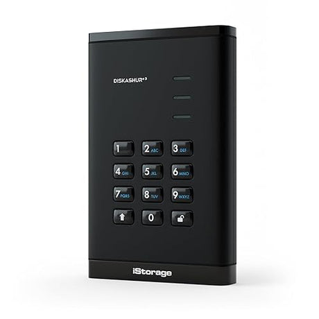iStorage diskAshur3 HDD 5TB Black - Secure Portable Hard Drive - Password Protected - Dust & Water Resistant - Hardware Encryption 5TB HDD Diamond Black