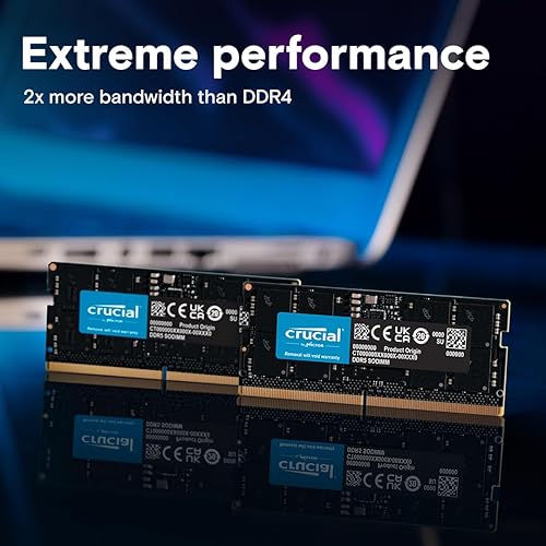 Crucial 64GB DDR5 RAM 5600MHz (or 5200MHz or 4800MHz) Laptop Memory, SODIMM 262-Pin, Compatible with Latest Intel Core Ultra and AMD Ryzen 8000 & Above – CT64G56C46S5