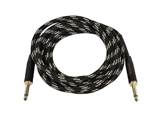 Monoprice Braided Cloth 1/4 Inch (TS) Male 20AWG Instrument Cable Cord - 10 Feet- Black (Gold Plated) 10ft