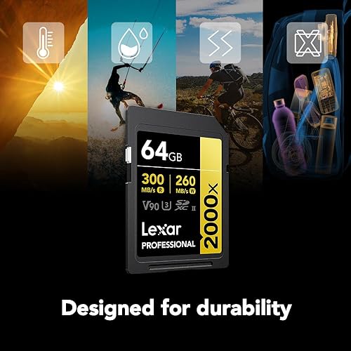 Lexar Professional 2000x 64GB SDXC UHS-II Card, Up to 300MB/s Read, for DSLR, Cinema-Quality Video Cameras (LSD2000064G-BNNNU) 64GB SDXC Card