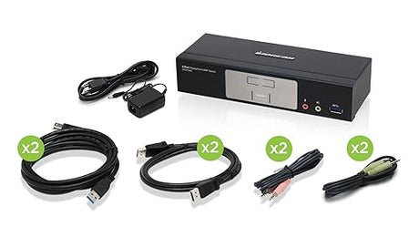IOGEAR 2-Port Cinema 4K DisplayPort 1.2 KVMP Switch with USB 3.1 Hub and Audio – w/ Full Set of Cables (GCS1932 TAA Compliant)