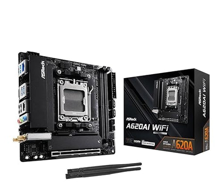 ASRock A620AI WiFi Mini-ITX AM5 Motherboard, AMD Ryzen 9000/8000/7000 Support, DDR5 8200+ (OC), PCIe 4.0, Dual M.2, WiFi 6E, 2.5G LAN, USB 3.2 Gen2