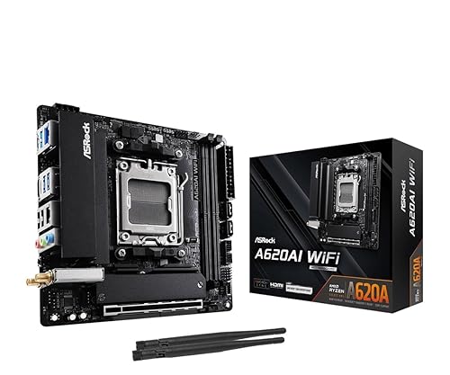 ASRock A620AI WiFi Mini-ITX AM5 Motherboard, AMD Ryzen 9000/8000/7000 Support, DDR5 8200+ (OC), PCIe 4.0, Dual M.2, WiFi 6E, 2.5G LAN, USB 3.2 Gen2