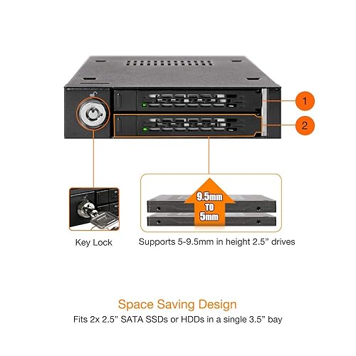 ICY DOCK Full Metal 2 Bay 2.5” SATA/SAS HDD & SSD Mobile Rack for External 3.5 Drive Bay | ToughArmor MB992SK-B Matte Black