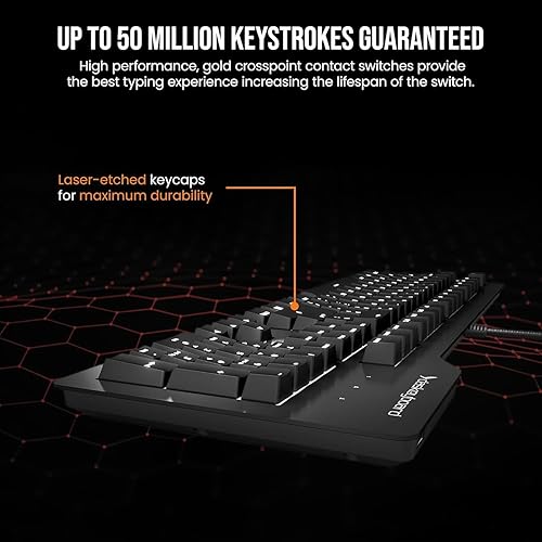 Das Keyboard Prime 13 Mark II Backlit Wired Mechanical Keyboard, Cherry MX2A Red Mechanical Switches, Clean White LED Backlit Keys, USB Pass-Through, Aluminum Top Panel (104 Keys, Black) Cherry MX2A Red Switches Prime 13