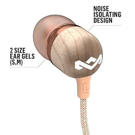 House of Marley | Smile Jamaica Wired in-Ear Headphones - in-line Microphone with 1-Button Remote | Noise Isolating | Durable | Tangle Free Cable | Copper