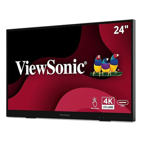 ViewSonic ID2456-4K 24 Inch 4K UHD Touch Display Tablet with PCAP 10 Point Touch, Active Stylus, Built-in Kickstand, USB Hub, HDMI, DisplayPort, and USB C Inputs