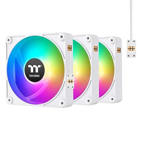 Thermaltake CT140 EX ARGB Sync PC Cooling Fan White (3-Fan Pack), Magnetic Connection, 5V Motherboard Sync, 16.8 Million Colors 9 Addressable LEDs, 140 mm Case/Radiator Fan, CL-F191-PL14SW-A