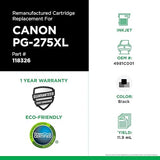 Clover Remanufactured High Yield Ink Cartridge Replacement for Canon PG-275XL (4981C001) | Black